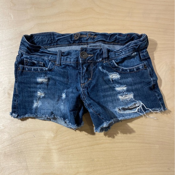 Guess Women's Distressed Denim Shorts - Blue Size 26 (IZ) - Picture 5 of 12
